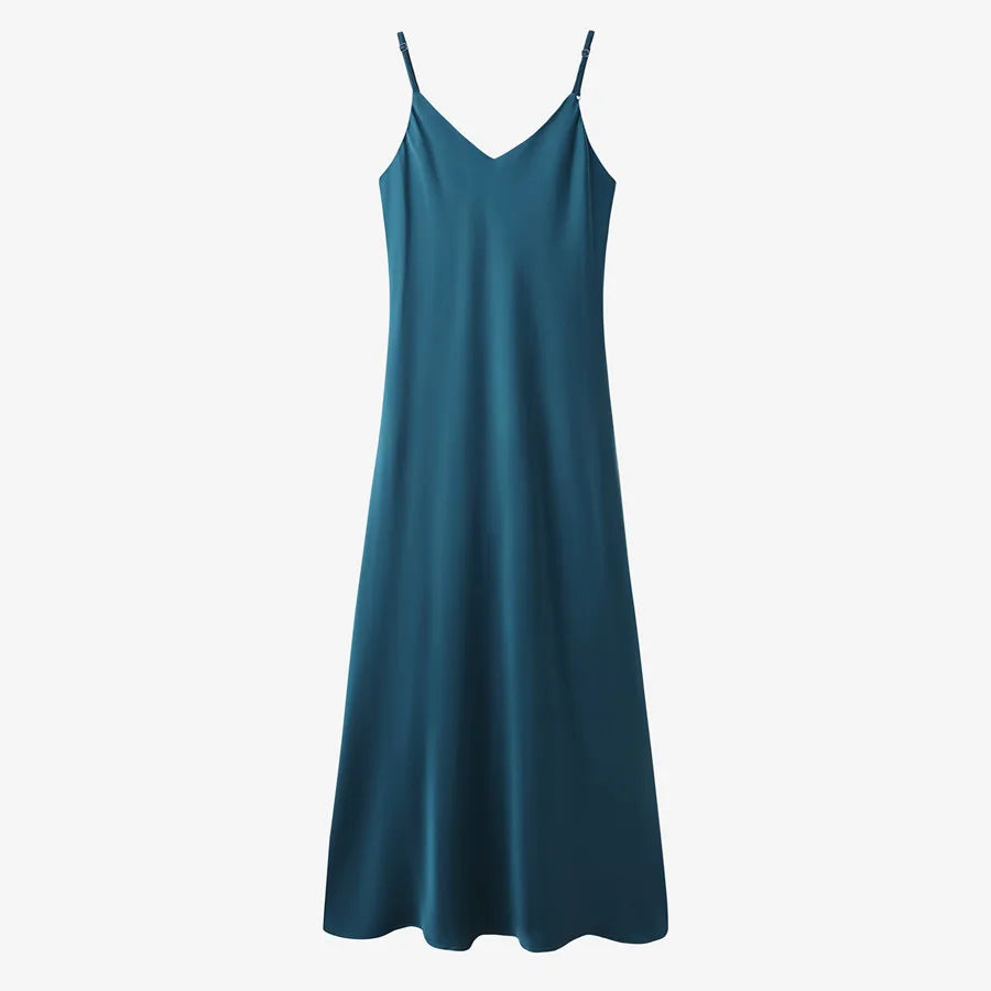 2-Piece Ribbed Wrap Top + Satin Slip Maxi Dress Set (Autumn Edition)