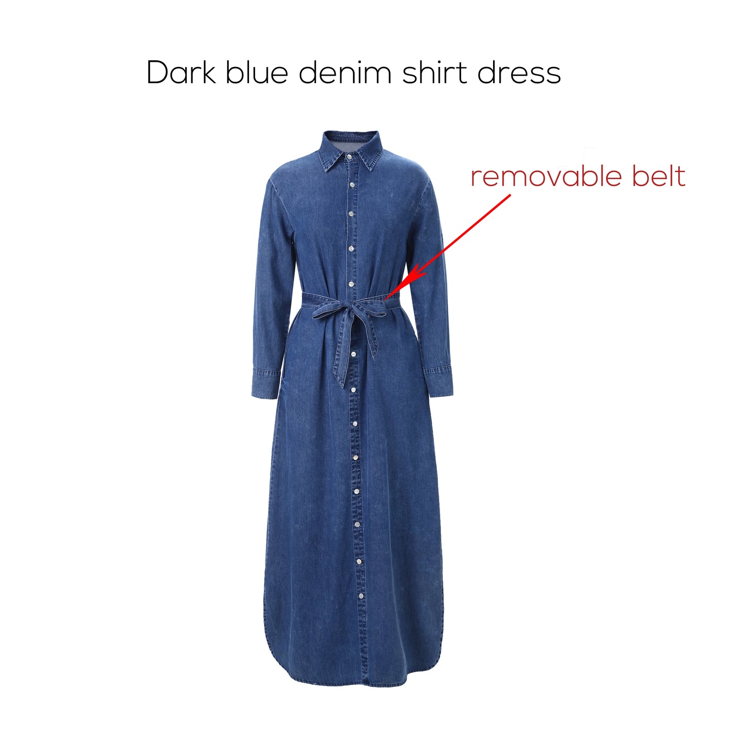 Denim Modest Maxi Shirt Dress – Belted Waist