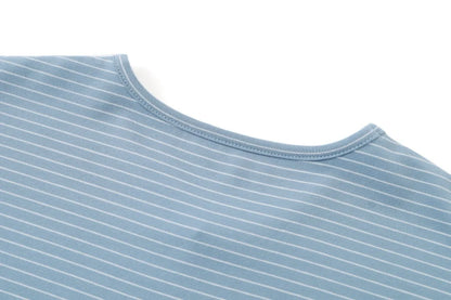 Striped Ribbed V-Neck Top with Batwing Sleeves