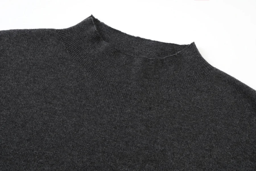 Pinstripe 4-Piece Autumn Set — Slip Dress, Knit Mockneck, Cable Knit, and Pleated Skirt