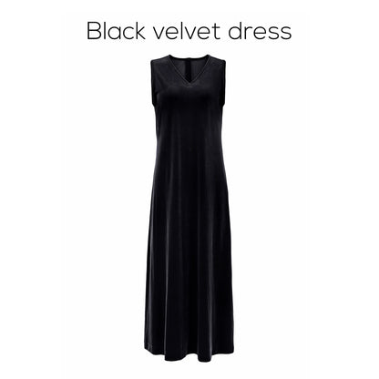 Elegant Velvet V-Neck Maxi Dress – Long Sleeve Modest Fit