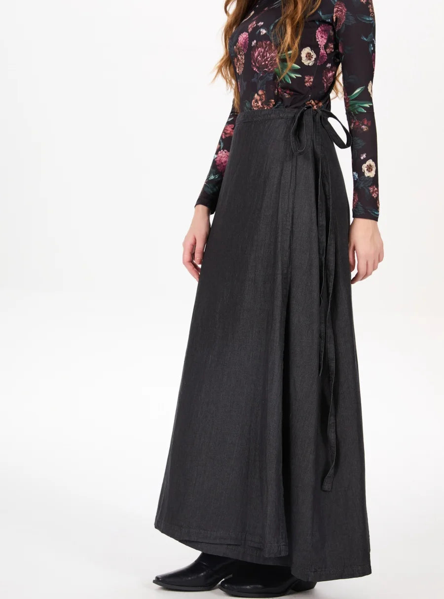 Denim Wrap Skirt (Adjustable Waist, Ankle-Length)