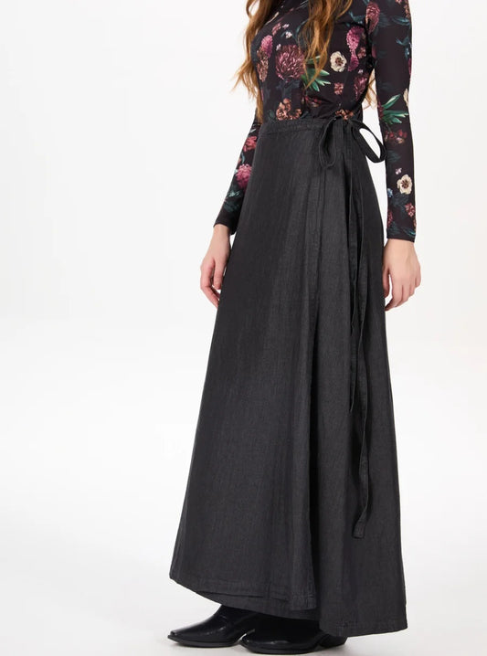 Denim Wrap Skirt (Adjustable Waist, Ankle-Length)