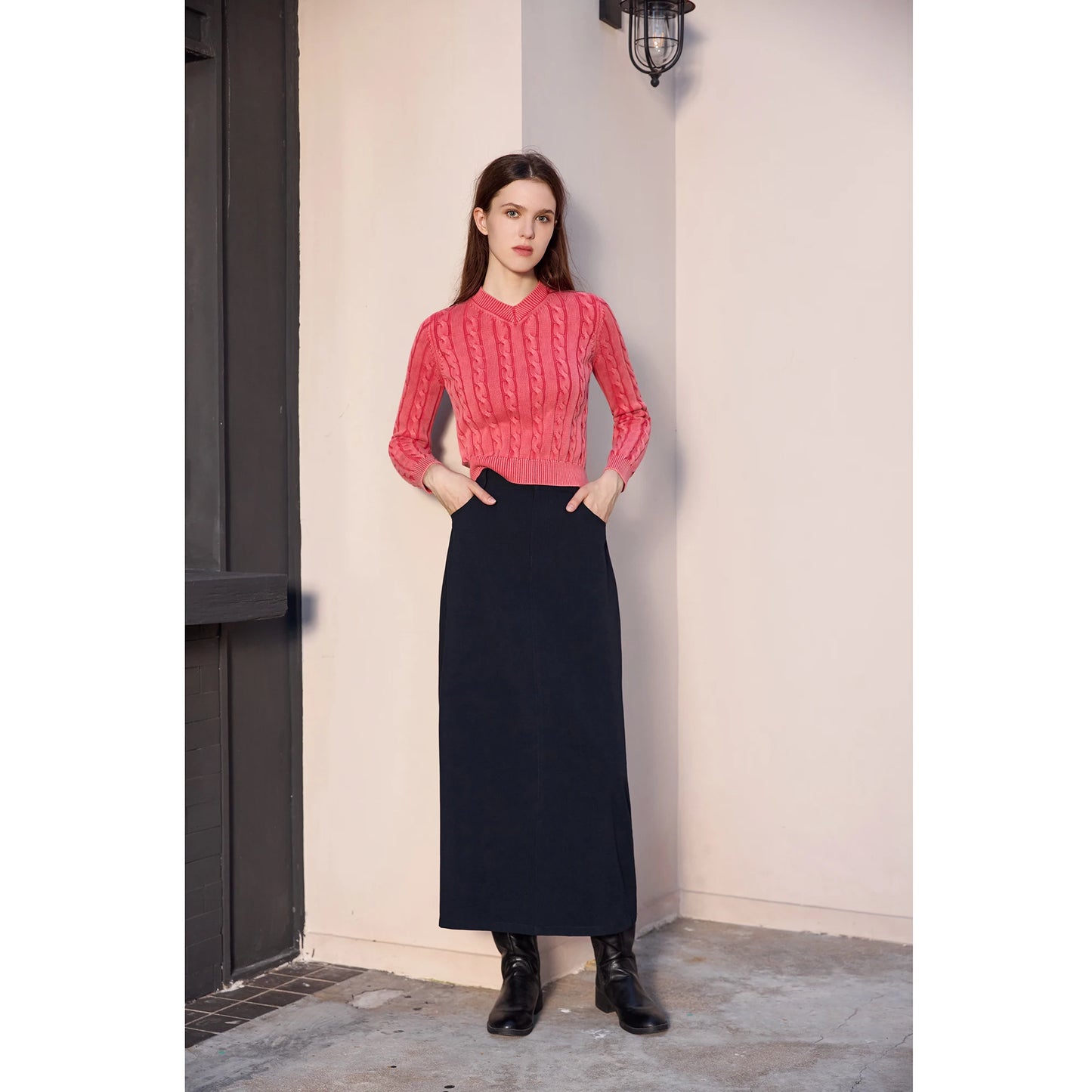 3-Piece Knit Sweater Set – Cable Knit Top + Stretch Skirt + Leather Skirt Option