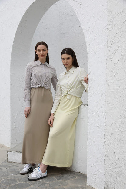 Stripe Blouse & Tencel Slip Dress Set – Modest Two-Piece Spring Fit