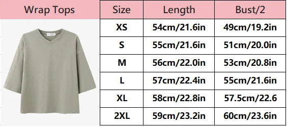 Loose Boxy V-Neck Tee with Drop Sleeves (Cotton Blend)