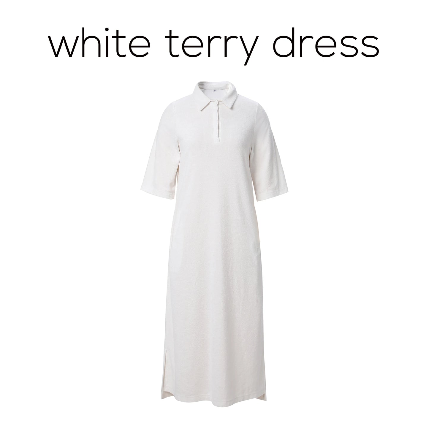 Terry Cotton Collar Maxi Dress – Modest Loose Fit