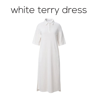 Terry Cotton Collar Maxi Dress – Modest Loose Fit