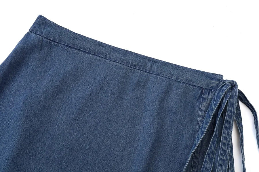 Denim Wrap Skirt (Adjustable Waist, Ankle-Length)