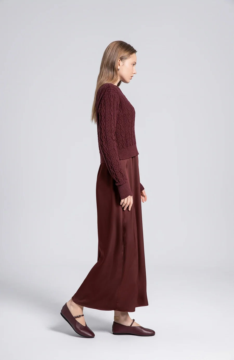 Cable-Knit Hoodie + Satin Slip Dress Set (Winter Edition)