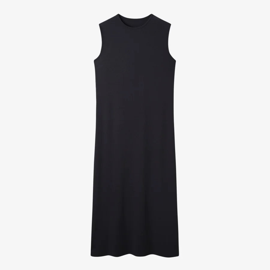 Ribbed Cardigan with Denim Collar + Sleeveless Maxi Dress Set