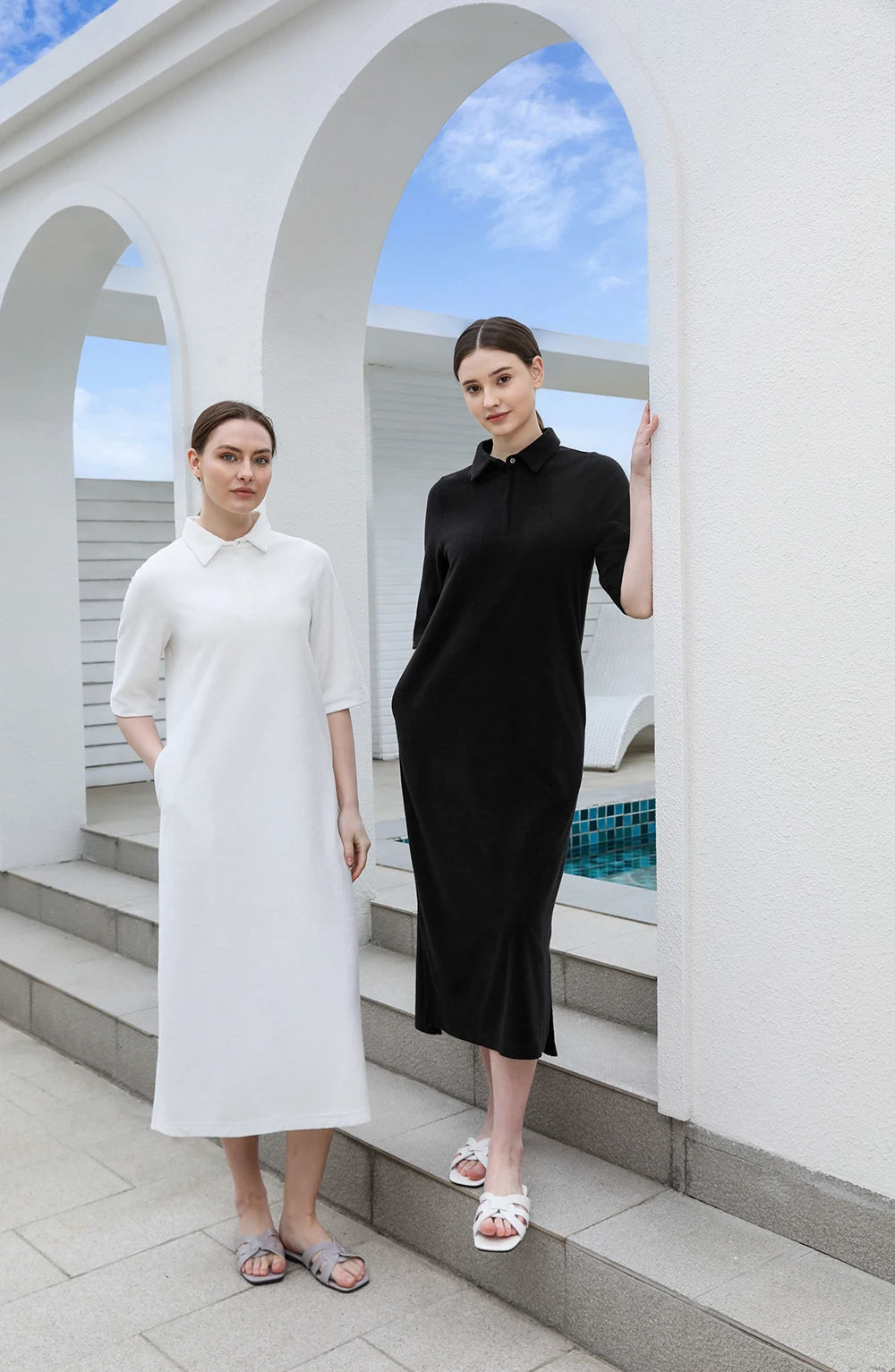 Terry Cotton Collar Maxi Dress – Modest Loose Fit