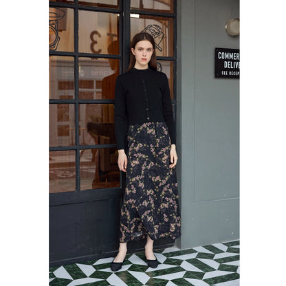 3-Piece Printed Satin Maxi Dress Set – Cardigan + Mock Neck Inner Layer