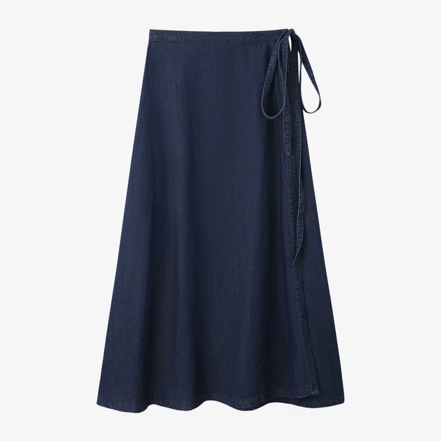 Denim Wrap Skirt (Adjustable Waist, Ankle-Length)