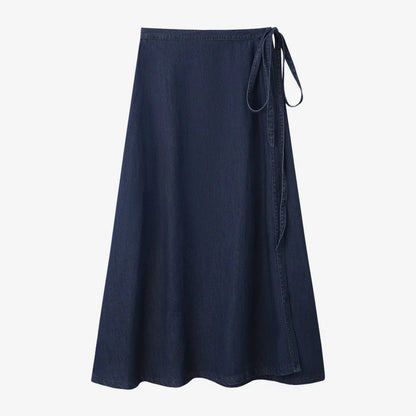 Denim Wrap Skirt (Adjustable Waist, Ankle-Length)