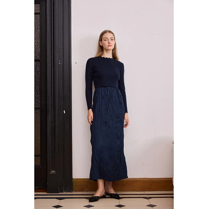 Crinkle Knit Maxi Dress – Patchwork Panel Design