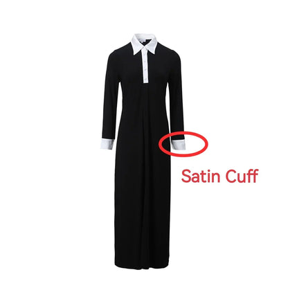 Modal Maxi Dress – Satin Patchwork Cuffs & Batwing Sleeves