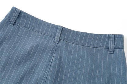 Pinstripe Denim Maxi Skirt (A-Line, Stretch Fit)