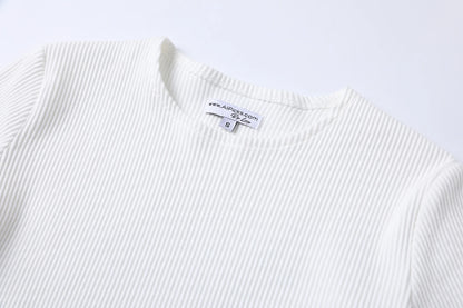 Ribbed Tee & Denim Maxi Skirt Set – Contrast Round Neck Modest Fit