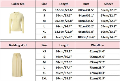 Cotton Blend Turn-Down Collar Top & A-Line Maxi Skirt Set – Modest Casual Fit