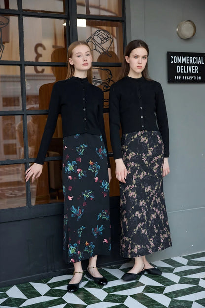 3-Piece Printed Satin Maxi Dress Set – Cardigan + Mock Neck Inner Layer