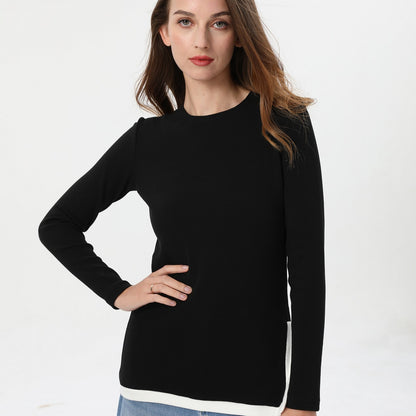 Ribbed Tee & Denim Maxi Skirt Set – Contrast Round Neck Modest Fit