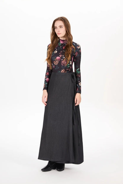 Denim Wrap Skirt (Adjustable Waist, Ankle-Length)