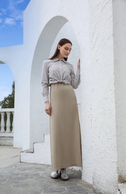 Stripe Blouse & Tencel Slip Dress Set – Modest Two-Piece Spring Fit