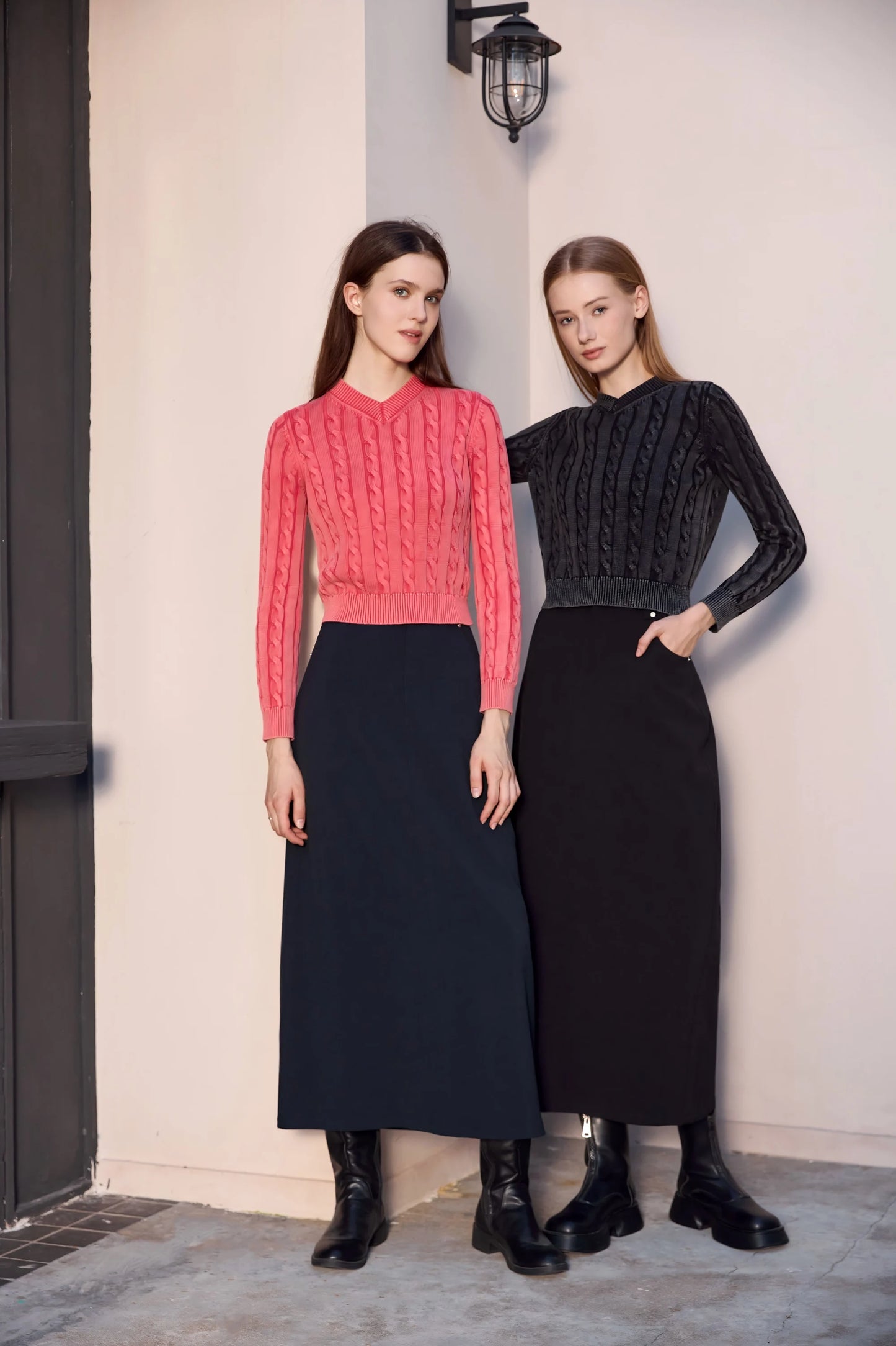 3-Piece Knit Sweater Set – Cable Knit Top + Stretch Skirt + Leather Skirt Option