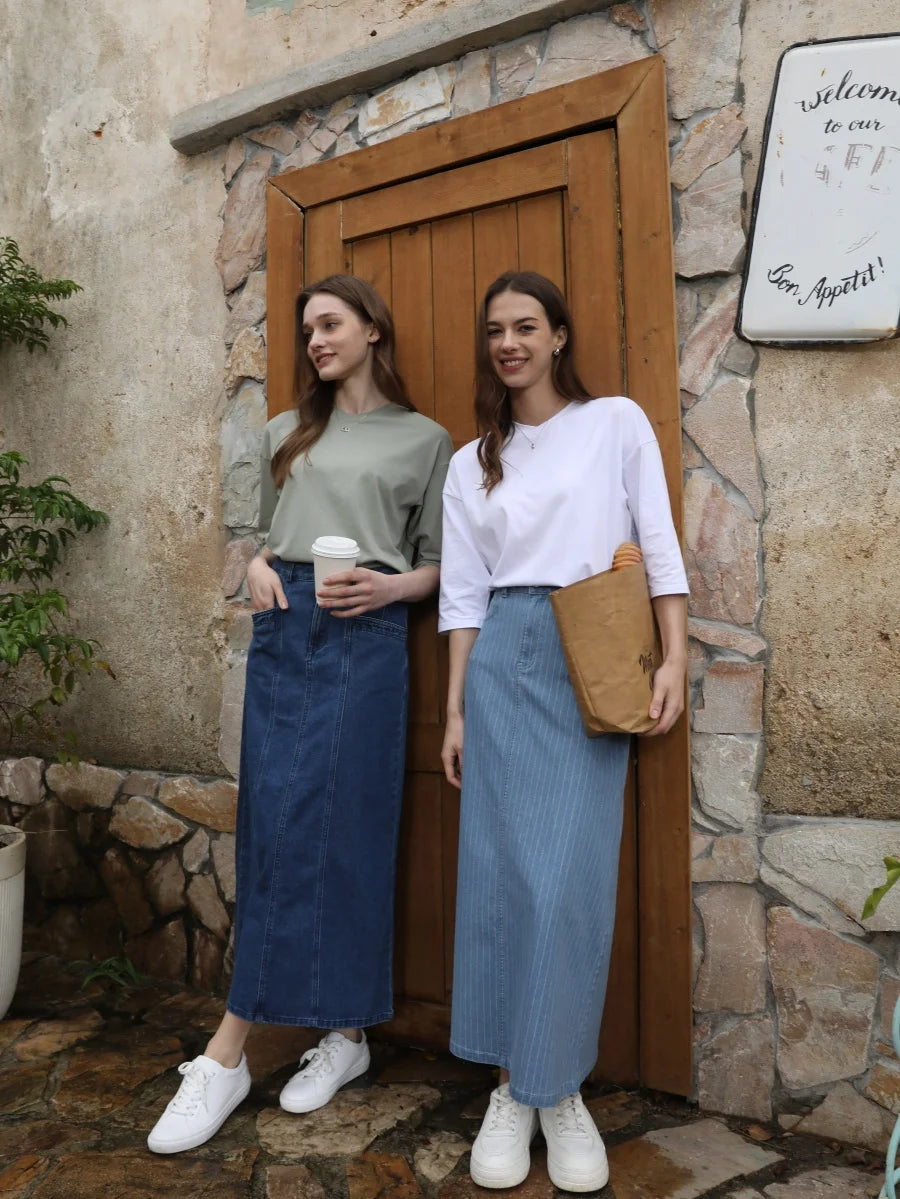 Loose Boxy V-Neck Tee with Drop Sleeves (Cotton Blend)