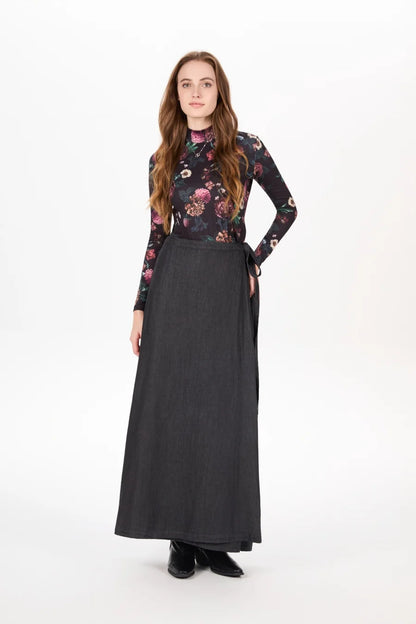 Denim Wrap Skirt (Adjustable Waist, Ankle-Length)