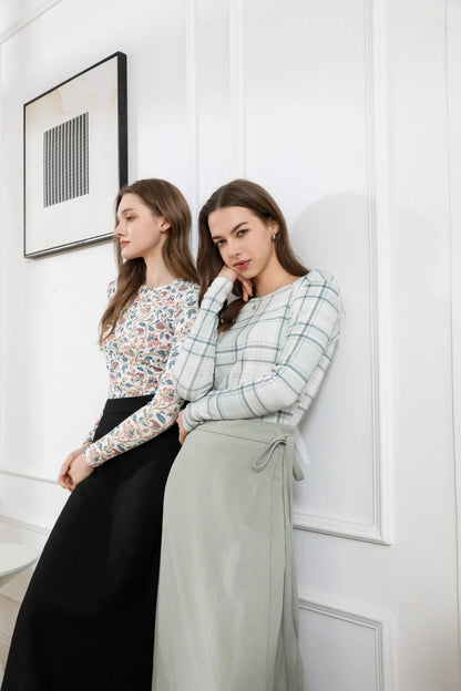 High-Stretch Printed Ribbed Top (Cotton Blend)