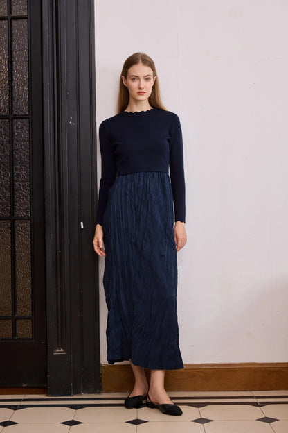 Crinkle Knit Maxi Dress – Patchwork Panel Design