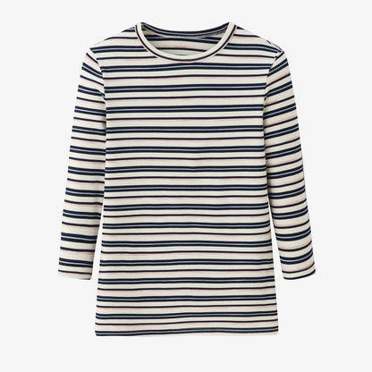 Striped Ribbed Top with 3/4 Sleeves (High Stretch Cotton Blend)