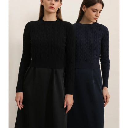 Cableknit Sweater & Satin Maxi Dress Set – Soft Modest Fit