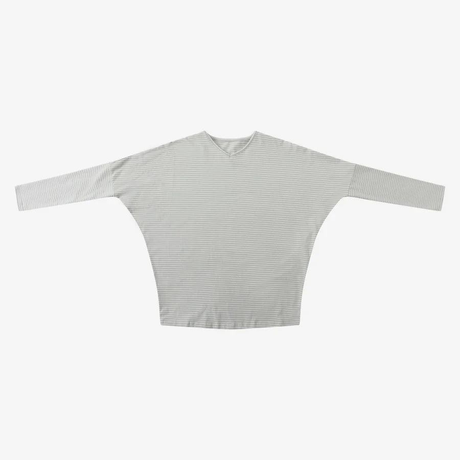 Striped Ribbed V-Neck Top with Batwing Sleeves