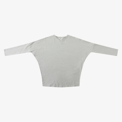 Striped Ribbed V-Neck Top with Batwing Sleeves