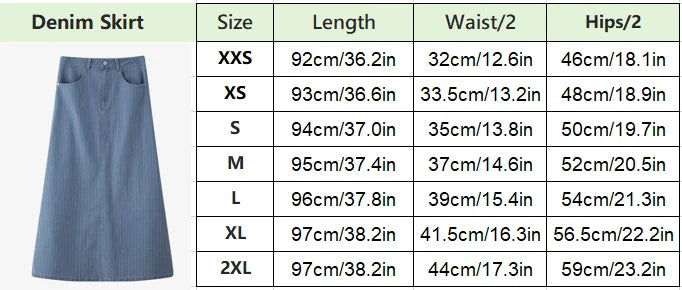Pinstripe Denim Maxi Skirt (A-Line, Stretch Fit)