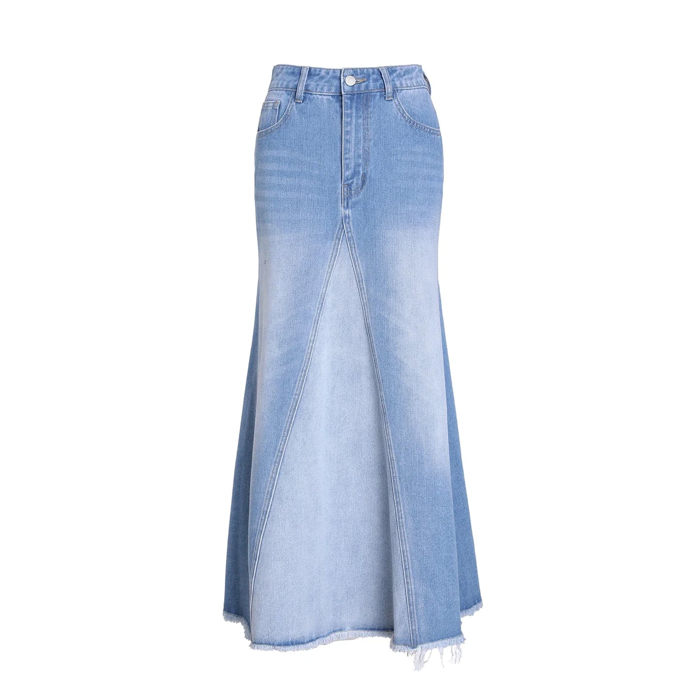 Ribbed Tee & Denim Maxi Skirt Set – Contrast Round Neck Modest Fit