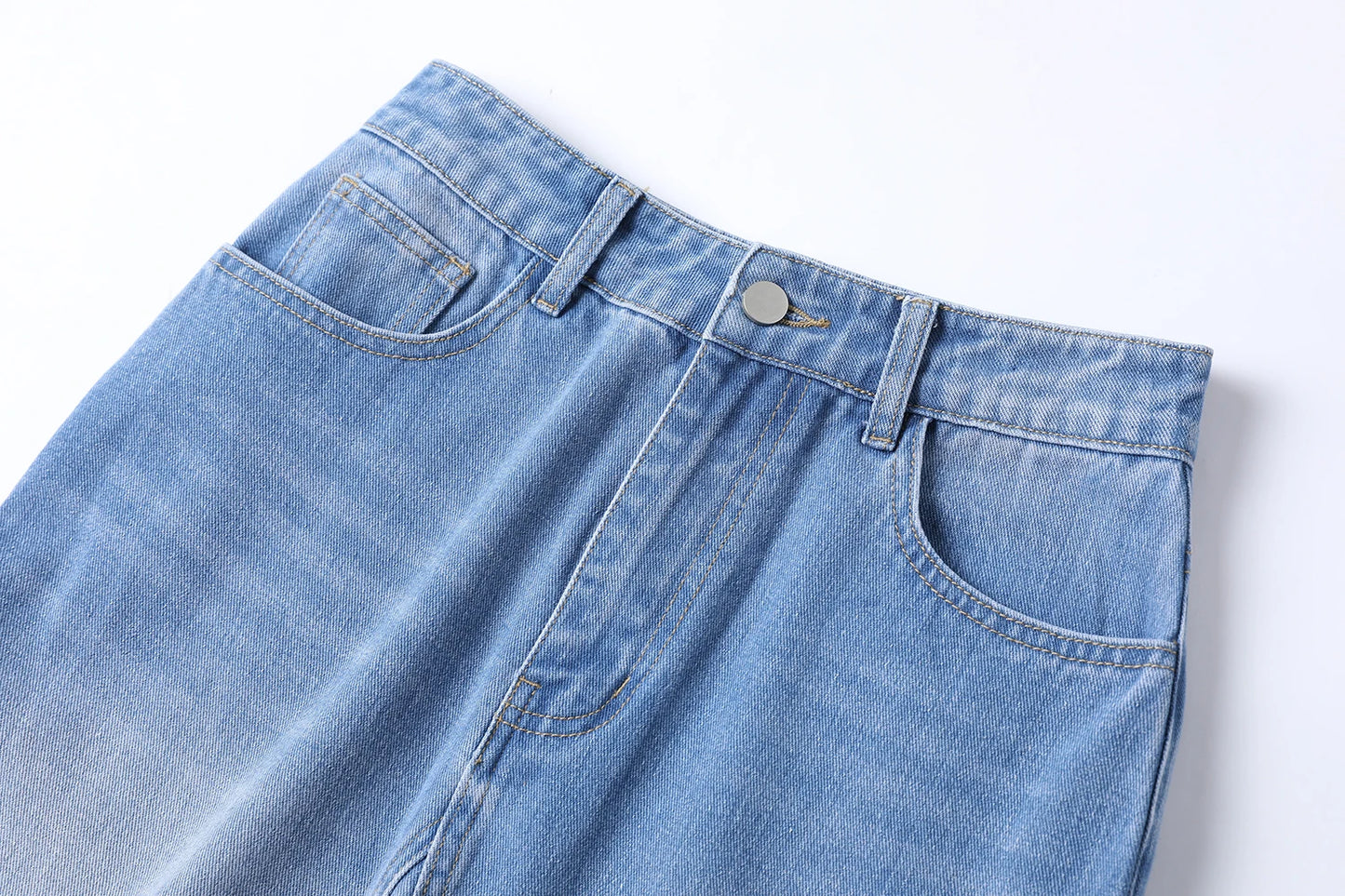 Ribbed Tee & Denim Maxi Skirt Set – Contrast Round Neck Modest Fit