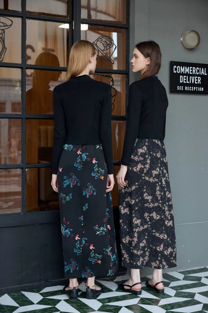 3-Piece Printed Satin Maxi Dress Set – Cardigan + Mock Neck Inner Layer