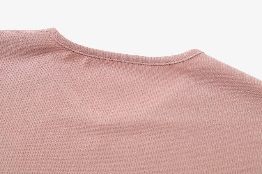 Loose Ribbed V-Neck Top with Batwing Sleeves (High-Stretch Cotton Blend)