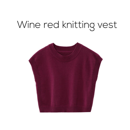 Printed Satin Maxi Dress Set – Mesh Inner Top + Knitted Vest (3-Piece Set)