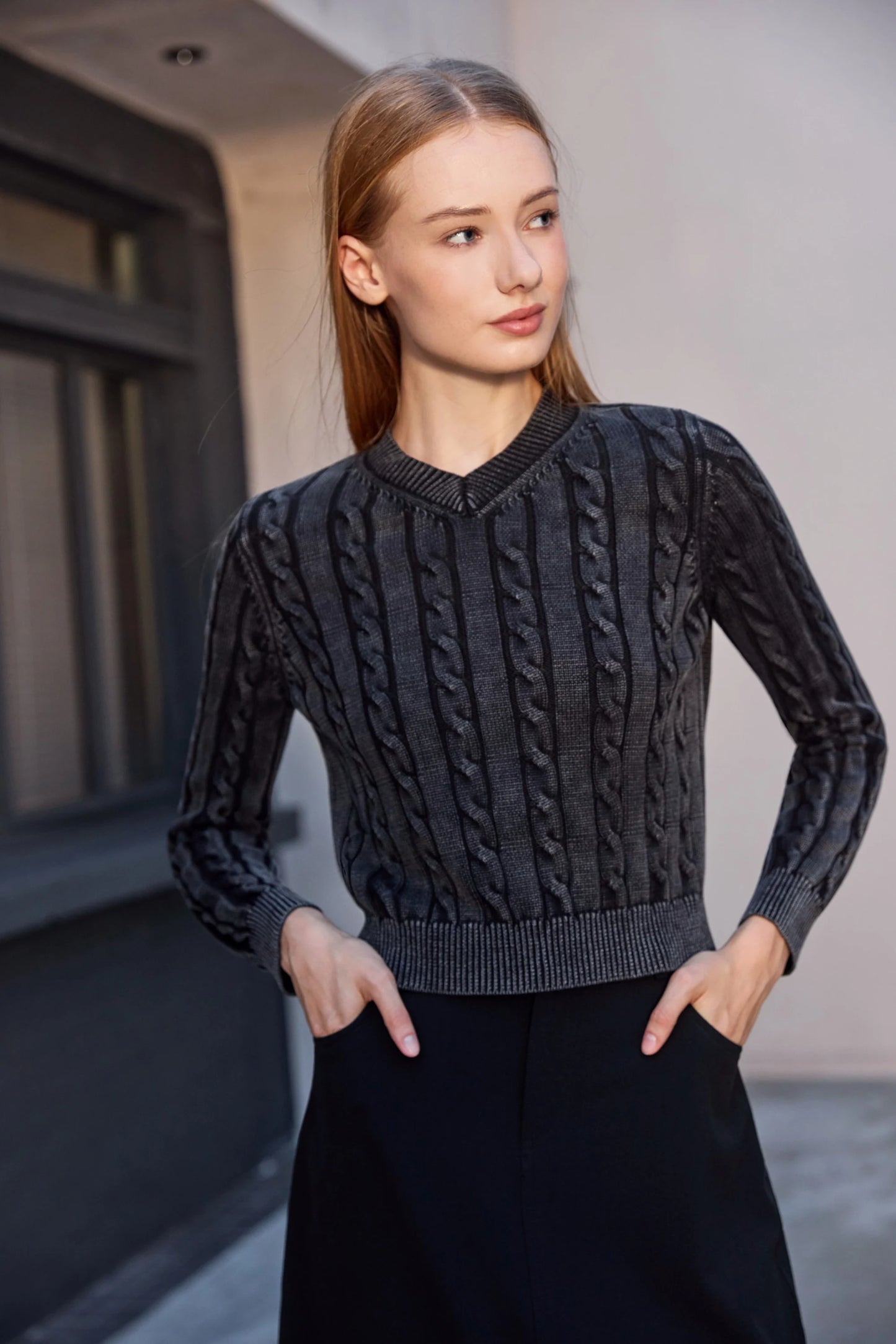 3-Piece Knit Sweater Set – Cable Knit Top + Stretch Skirt + Leather Skirt Option