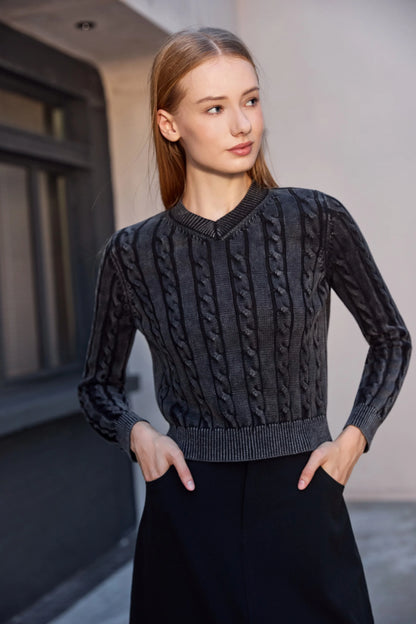 3-Piece Knit Sweater Set – Cable Knit Top + Stretch Skirt + Leather Skirt Option