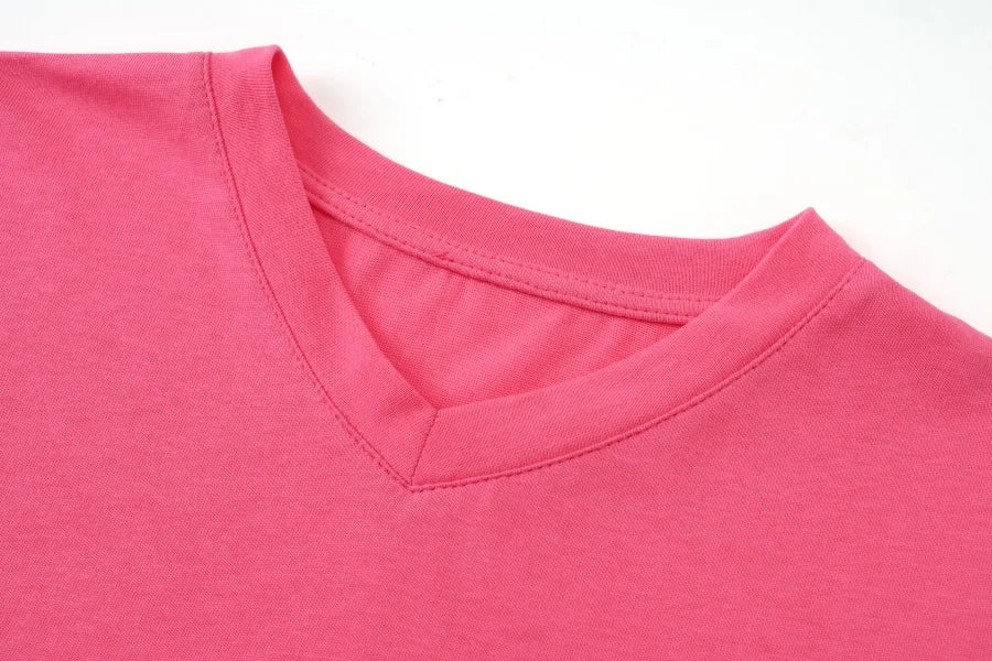 Loose Boxy V-Neck Tee with Drop Sleeves (Cotton Blend)