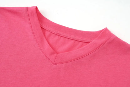 Loose Boxy V-Neck Tee with Drop Sleeves (Cotton Blend)