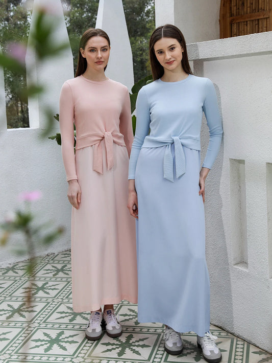 2-Piece Ribbed Wrap Top + Slip Maxi Dress Set