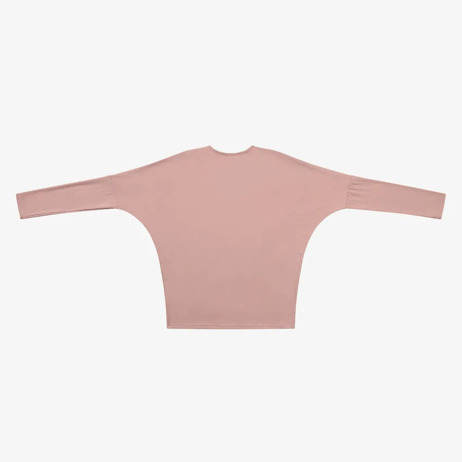 Loose Ribbed V-Neck Top with Batwing Sleeves (High-Stretch Cotton Blend)