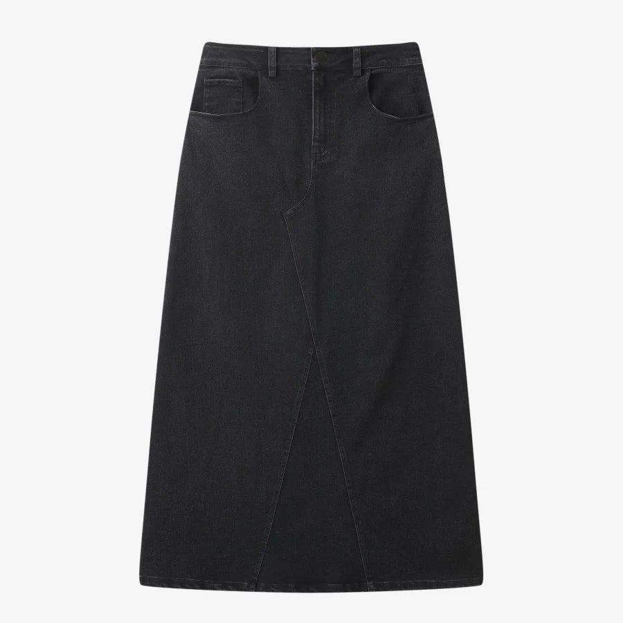 Elastic Denim Maxi Skirt (A-Line Stretch Fit)